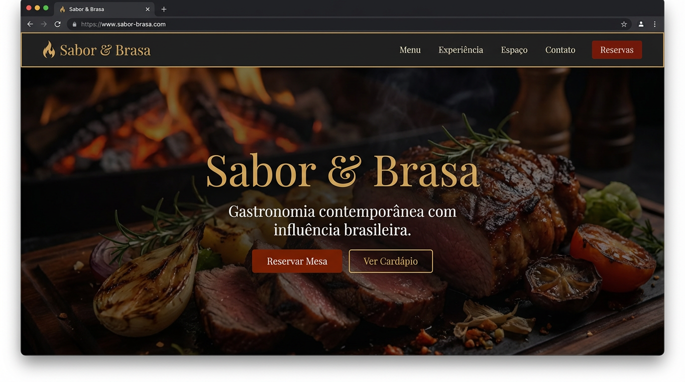 Preview do site Sabor & Brasa — restaurante de gastronomia contemporânea com design elegante e escuro